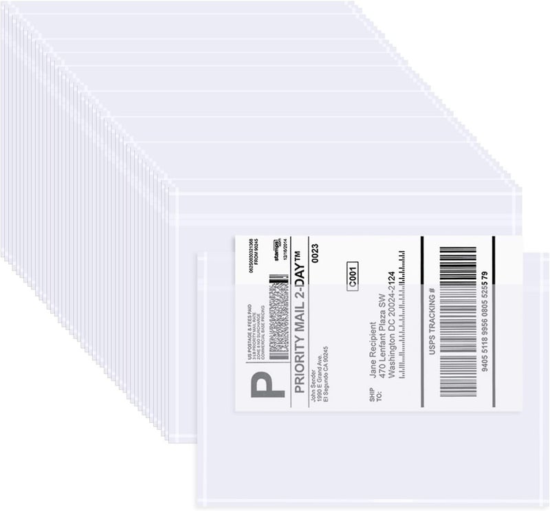 AZUREAL 100PCS Shipping Label Sleeves, 7.5" x 5.5" Packing Slip Pouches, Packing List Envelopes/Shipping Label Envelopes for Mailing, Packing List, Packaging, Protective Documents - Image 1